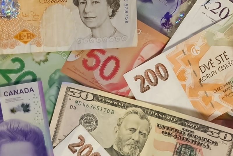 Cash in Dollars, Euros, Pounds, Canadian Dollars